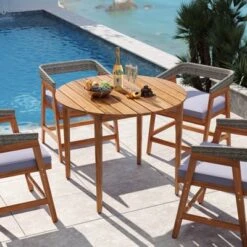 Costway 5 Piece Patio Dining Set Outdoor Solid Wood Furniture With Rattan Backrest -Crosley shop GUEST 0096874c 42c9 4777 8934 a789017e8da6