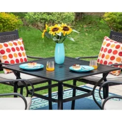 5pc Patio Dining Set With Steel Table & Rattan Chairs - Captiva Designs
