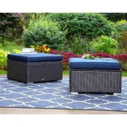 2pk Outdoor Rattan Ottomans With Cushions - Captiva Designs
