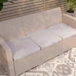 Merrick Lane Outdoor Furniture Resin Sofa Faux Rattan Wicker Pattern Patio 3-Seat Sofa With All-Weather Cushions -Crosley shop GUEST 02296923 ab0b 424b 85ee 9f5d86f52506