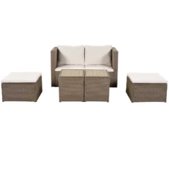 Outdoor Patio 6-Piece PE Wicker Sectional Sofa With 2 Coffee Tables, Brown Wicker + Beige Cushions - ModernLuxe -Crosley shop GUEST 03ad4624 a7a1 477b a349 99686a772ddb