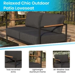 Emma And Oliver Aluminum Frame Loveseat With Teak Arm Accents And Plush Cushions 12 Emma And Oliver Aluminum Frame Loveseat With Teak Arm Accents And Plush Cushions -Crosley shop GUEST 03c35884 cfe4 4320 b194 f1a34864a0f3