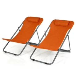 Tangkula 2 PCS Beach Chair Lounger Reclining Folding Chair W/3-Position Adjustable Backrest Blue/Orange/Green -Crosley shop GUEST 03db1fa5 3050 4f7a a4f9 31d4b038932a