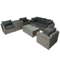7pc Wicker Patio Seating Set With Storage Box - Gray - GODEER -Crosley shop GUEST 041714f9 6ef3 4c0e ae28 a34088ee5922