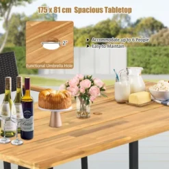 Costway 7 PCS Patio Rattan Dining Set Acacia Wood Table 6 Wicker Chairs With Umbrella Hole -Crosley shop GUEST 0458115a 5cfb 4456 a1b9 a0e91c9c6ff8