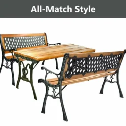 49 1/2'' Patio Park Garden Bench Porch Path Chair Outdoor Deck Cast Iron Hardwood -Crosley shop GUEST 049d3341 af69 41d2 82ec c83126afc251