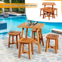 Costway 5PCS Acacia Patio Dining Set W/Square Table & 4 Stools Reddish Brown -Crosley shop GUEST 04a27d38 d3c2 4c2a ab18 c2af65ab94f1