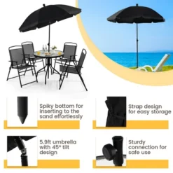 Costway 6 PCS Patio Dining Set Folding Chairs Glass Table Tilt Umbrella Garden -Crosley shop GUEST 04c4d182 693e 4948 935e ecd347a98d6d