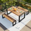 3pcs Patio Dining Set, Outdoor Dining Table With 2 Benches, Acacia Wood Top & Steel Frame, All Weather, Outdoor & Indoor, Natural -ModernLuxe