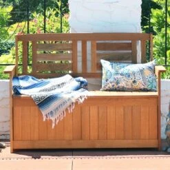 Sunnydaze Decor Sunnydaze Outdoor Meranti Wood With Teak Oil Finish 2-Person Garden Storage Bench Seat - 47" - Brown -Crosley shop GUEST 06772fc3 a77d 4f6f 9438 0340cb1c0b82