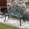 Outsunny Garden Bench Loveseat With Floral Rose Style, Cast Aluminum Frame For Outdoor, Patio, Park, Deck, Antique Green