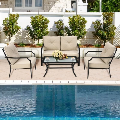 Costway 4 PCS Patio Furniture Set Cushion Sofa Loveseat Sectional Garden Deck Poolside 1 Costway 4 PCS Patio Furniture Set Cushion Sofa Loveseat Sectional Garden Deck Poolside