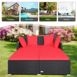 Tangkula Patio Rattan Daybed With 4 Pillows Cushioned Sofa For Outdoor -Crosley shop GUEST 06d5cbf9 683c 4092 acb2 69f796b2a4aa