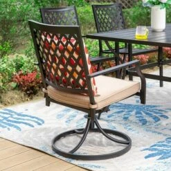 7pc Outdoor Dining Set With 37" Table & Swivel Arm Chairs - Captiva Designs