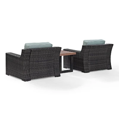 Beaufort 3pc Outdoor Wicker Seating Set With Side Table - Mist - Crosley 6 Beaufort 3pc Outdoor Wicker Seating Set With Side Table - Mist - Crosley - Image 6