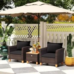Tangkula 3 PCS Patio PE Wicker Furniture Set Outdoor Conversation Bistro Set W/ Cushions Black -Crosley shop GUEST 07dc35fd cb21 4c17 b6c1 f6ce3b97ca0a