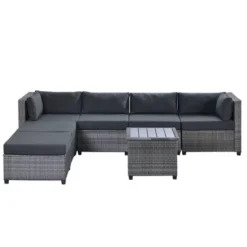 7pc Outdoor Set With Rattan Sofa & Cushions - Gray - GODEER 16 7pc Outdoor Set With Rattan Sofa & Cushions - Gray - GODEER -Crosley shop GUEST 082fd200 0877 4f0a bff3 a14ad2eef1de