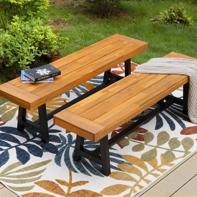2pk 63" Acacia Wood Benches - Captiva Designs 5 2pk 63" Acacia Wood Benches - Captiva Designs - Image 5