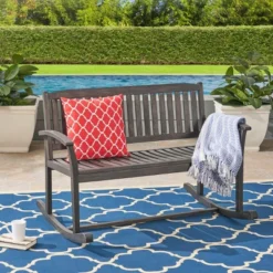Regatta Acacia Patio Rocking Loveseat - Dark Gray - Christopher Knight Home