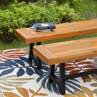 2pk 63" Acacia Wood Benches - Captiva Designs 1 2pk 63" Acacia Wood Benches - Captiva Designs