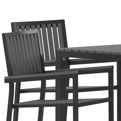 Flash Furniture Harris 5 Piece Commercial Indoor/Outdoor Table And Chairs With Black Poly Resin Slatted Backs And Seats 9 Flash Furniture Harris 5 Piece Commercial Indoor/Outdoor Table And Chairs With Black Poly Resin Slatted Backs And Seats - Image 9
