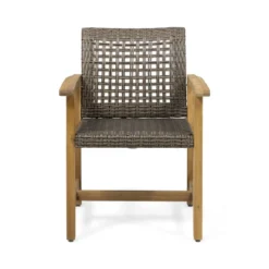 Christopher Knight Home Maris Rustic 5 Piece Outdoor Acacia Wood Rattan Dining Set With Slatted Table, Mocha/Teak -Crosley shop GUEST 0a178b59 462a 45b5 b0b6 f31dbc56206d