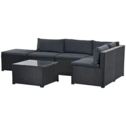 6pc Wicker Patio Conversation Set With Cushions - Black/Gray - GODEER -Crosley shop GUEST 0be0f818 6722 4d31 811c 33f7c1fe682f