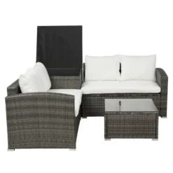 4pc Wicker Patio Conversation Set With Cushions - Gray/Beige - GODEER -Crosley shop GUEST 0c00367c 0b31 47e7 8b67 855c074c6791