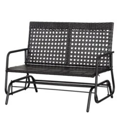 Outsunny Patio 2-Person Wicker Glider Bench Rocking Chair, Outdoor All-Hand Woven PE Rattan Loveseat For Patio, Garden, Porch, Lawn, Black -Crosley shop GUEST 0c21a301 c5af 4d84 bf52 19fa9431565e