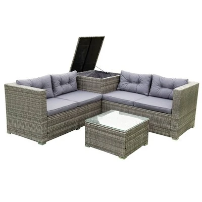 4pc Wicker Patio Conversation Seating Set With Thick Cushions - Gray - GODEER 13 4pc Wicker Patio Conversation Seating Set With Thick Cushions - Gray - GODEER - Image 13