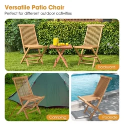 Costway 2 PCS Patio Folding Chair Teak High Back Dining Slatted Seat Portable Outdoor -Crosley shop GUEST 0cbc7e53 57bc 49f0 a08e e62db7dc65f6