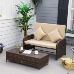 Outsunny Patio Wicker Loveseat Sofa Set, Outdoor PE Rattan Garden Assembled Sun Lounger Daybed Furniture, W/ Storage Ottoman & Side Tables/ Drink Trays For Poolside, Porch, Backyard -Crosley shop GUEST 0d1e3b6f c4f0 4ceb 97f0 e7d3ddf65587
