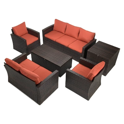 6pc Wicker Outdoor Conversation Set - Orange - EDYO LIVING 2 6pc Wicker Outdoor Conversation Set - Orange - EDYO LIVING - Image 2