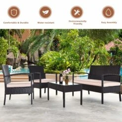 Tangkula 8PCS Conversation Wicker Set Patio Rattan Table&Cushioned Chair -Crosley shop GUEST 0dd6d5f6 5b50 4ada 86f9 deb6bb81b5ba