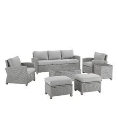 Bradenton 7pc Outdoor Wicker Sofa And Arm Chair Seating Set With Coffee Table, Side Table And 2 Ottomans - Gray/Gray - Crosley -Crosley shop GUEST 0ecb0442 619f 4885 a4d6 77a7b36855f6
