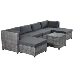 7pc Outdoor Set With Rattan Sofa & Cushions - Gray - GODEER 15 7pc Outdoor Set With Rattan Sofa & Cushions - Gray - GODEER -Crosley shop GUEST 0efc7134 1951 410c 8aad ff580fe69765