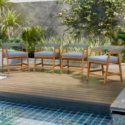 Costway 5 Piece Patio Dining Set Outdoor Solid Wood Furniture With Rattan Backrest -Crosley shop GUEST 0f960a95 1d3c 4bda 8e38 92606a983ea4