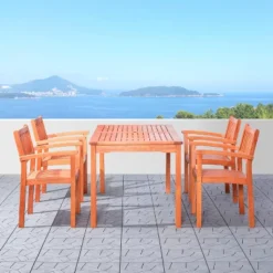 Azen 5pc Outdoor Dylan Coastal Eucalyptus Hardwood Dining Set Red Brown