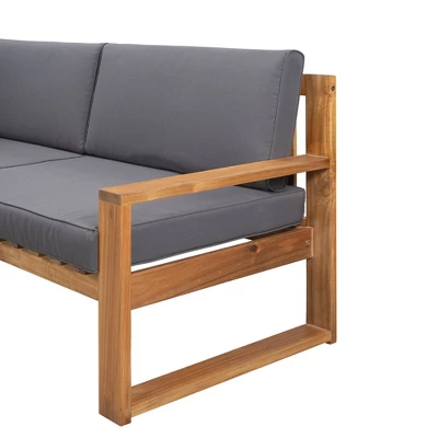 3pc Outdoor Acacia Wood Sectional Conversation Set With Cushions - Gray - GODEER 8 3pc Outdoor Acacia Wood Sectional Conversation Set With Cushions - Gray - GODEER - Image 8