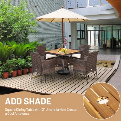 Costway 5PCS Patio Rattan Dining Furniture Set Arm Chair Wooden Table Top 3 Costway 5PCS Patio Rattan Dining Furniture Set Arm Chair Wooden Table Top - Image 3