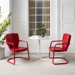 Ridgeland 3pc Outdoor Bistro Set With Table & 2 Chairs - Red - Crosley -Crosley shop GUEST 11fba37e 143e 436b 85db 2be3dd52ce97