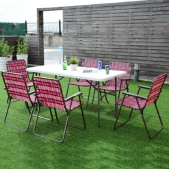 Costway 6pcs Folding Beach Chair Camping Lawn Webbing Chair Lightweight 1 Position Red -Crosley shop GUEST 13329a6a 205b 46c7 b633 dc59e1e8b178