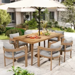 7-Piece Outdoor Patio Dining Set With Aluminum Chairs And Light Gray Cushions, Acacia Wood Table For Backyard Or Garden Dining - Maison Boucle 15 7-Piece Outdoor Patio Dining Set With Aluminum Chairs And Light Gray Cushions, Acacia Wood Table For Backyard Or Garden Dining - Maison Boucle -Crosley shop GUEST 136f2353 6ab9 49a0 ab82 ba4d0cf319b0