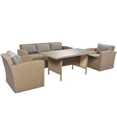 4pc Outdoor Wicker Conversation Set With Cushions - Gray - GODEER 4 4pc Outdoor Wicker Conversation Set With Cushions - Gray - GODEER - Image 4