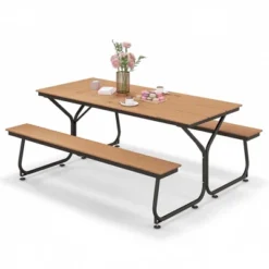 Costway 6FT Picnic Table Bench Set Outdoor HDPE Heavy-Duty Table For 6-8 Person Brown/Grey -Crosley shop GUEST 151b4074 84e8 485f 8c2f ff4ea092fe68