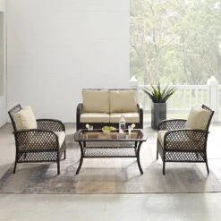 Tribeca 4pc Outdoor Wicker Conversation Set - Sand/Brown - Crosley -Crosley shop GUEST 15a27bf9 e200 4990 bf95 c9def1cf1bee