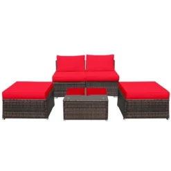 Tangkula 5-Piece Outdoor Rattan Wicker Sofa Set Lounge Chair With Red Cushions -Crosley shop GUEST 16397155 b3cd 46e1 881e 139069d7a470