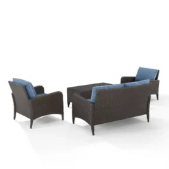 Kiawah 4pc Outdoor Wicker Conversation Set With Sofa, Arm Chairs & Coffee Table Blue - Crosley -Crosley shop GUEST 16fafef4 ff8a 4582 af0e 646d20e3236a