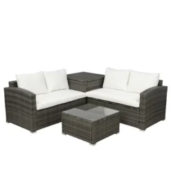 4pc Wicker Patio Conversation Set With Cushions - Gray/Beige - GODEER -Crosley shop GUEST 182e5c94 c5f4 4eed 8f29 ec0c27b5439c