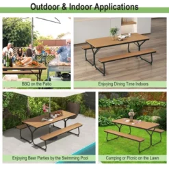 Costway 6FT Picnic Table Bench Set Outdoor HDPE Heavy-Duty Table For 6-8 Person Brown/Grey -Crosley shop GUEST 18b97bad 4ec4 44de 8536 0d842d963b81